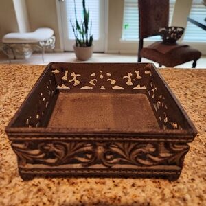 Gracious Goods Ornate Brown Metal Holder For Tissue Box "6x6"